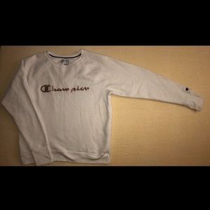 Champion sweat shirt with rose gold font